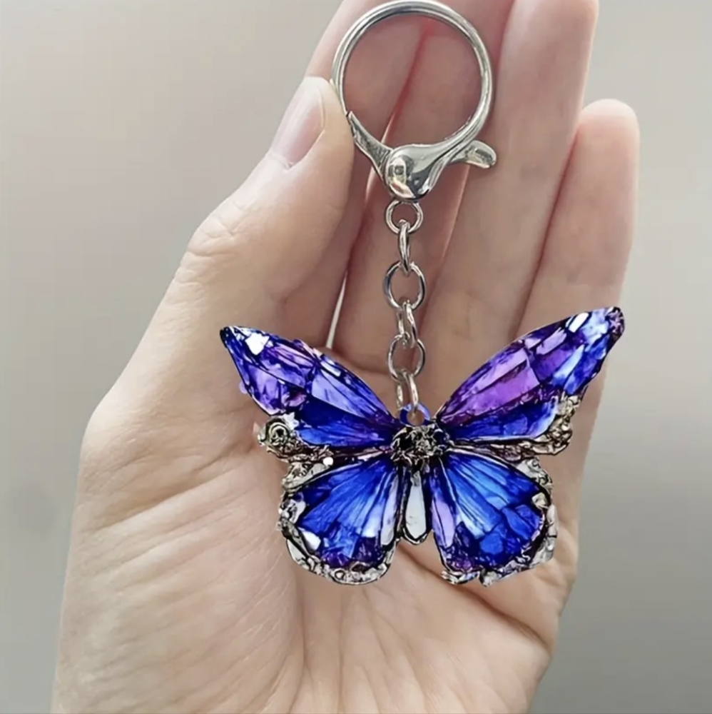 Butterfly Resin Unique Keychain, Bag Charm, or Zipper Pull in Purple & Blue🦋